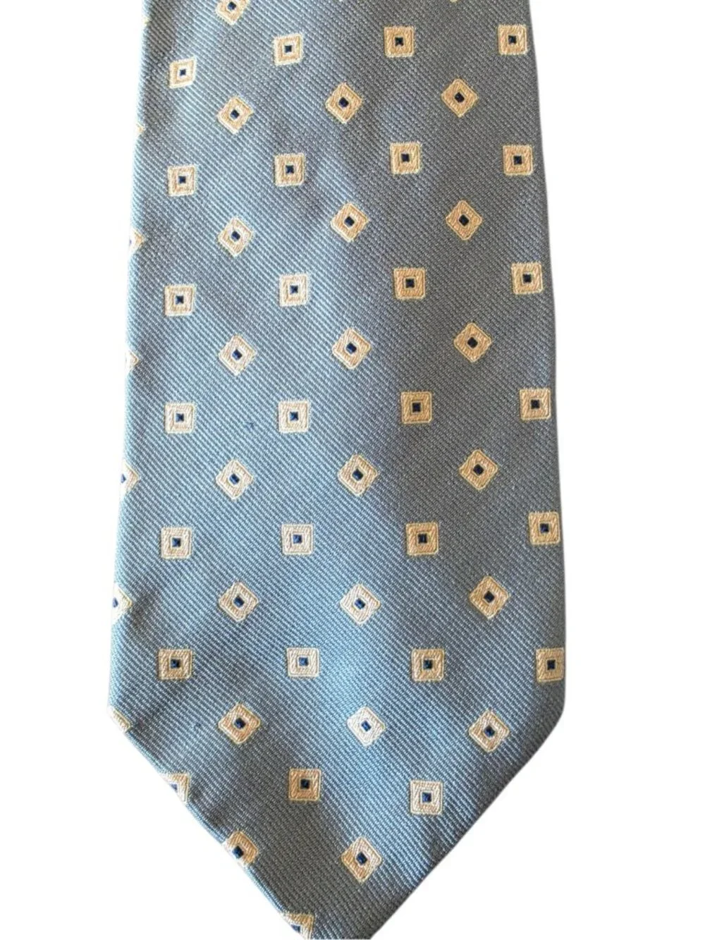 Façonnable Silk Tie Blue Geometric Square Pattern Handmade Made In France